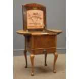 Early 20th century walnut drop leaf sewing work box, oval top with pie crust edge, hinged lid ,