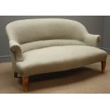 Early 20th century French settee, upholstered in beige fabric, beech shaped supports,