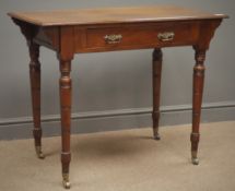 Edwardian walnut side table, single drawer, turned supports, W92cm, H73cm,