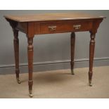 Edwardian walnut side table, single drawer, turned supports, W92cm, H73cm,