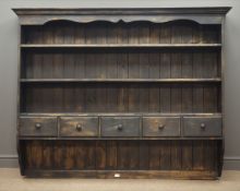 Rustic black painted and waxed pine plate rack/shelving,
