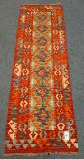 Kilim red ground runner rug, vegetable dye wool,