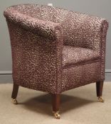 Edwardian tub chair, upholstered in aubergine chenille patterned fabric,