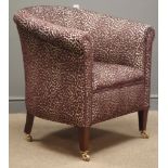 Edwardian tub chair, upholstered in aubergine chenille patterned fabric,