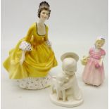 Two Royal Doulton figurines Tinkle Bell HN1677 and Caroline and a Goebel bisque figure of an Angel