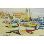 Continental Port, 20th century watercolour signed by Claude Dufau and 'Algarve Portugal'