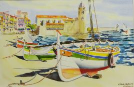 Continental Port, 20th century watercolour signed by Claude Dufau and 'Algarve Portugal'