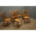 Set six elm stick hoop back chairs with wide saddle seats,