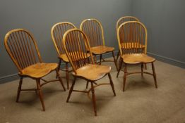 Set six elm stick hoop back chairs with wide saddle seats,