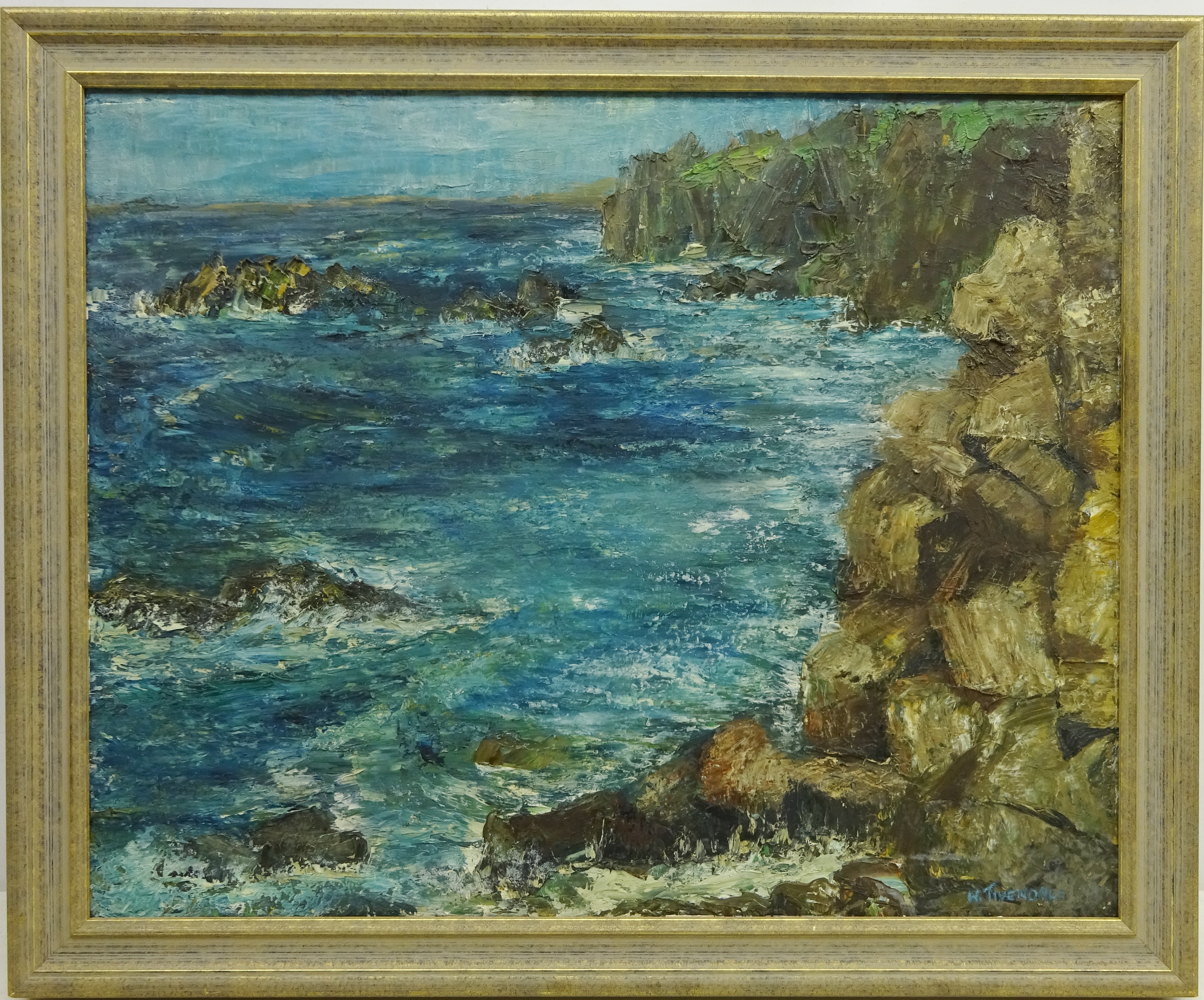 'The Coast Line', 20th century oil on canvas signed by H. - Image 2 of 2