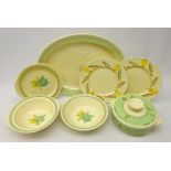 Clarice Cliff dinnerware, seven pieces in various patterns comprising Wilkinson tureen