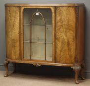 Edwardian walnut side cabinet, astragal glazed centre door with two glass shelves,