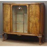 Edwardian walnut side cabinet, astragal glazed centre door with two glass shelves,