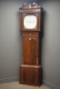 19th century figured mahogany longcase clock, eight day movement striking the hours on bell,