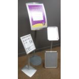 A3 free standing poster/menu holder, brushed steel finish, (W36cm, H148cm),