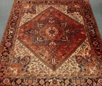 Persian Hamadan rug carpet, red ground, central lozenge with large medallion,