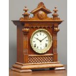 19th century oak architectural cased 'Ansonia Salem' mantel clock, 8-day movement with enamel dial,