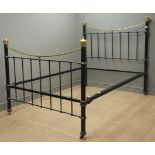 Victorian style 4" 6' cast iron black and brass finish double bedstead Condition Report