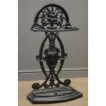 20th century black painted cast iron umbrella stand, W48cm, D24cm, H83cm,