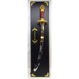 Franklin Mint 'The Sword of Genghis Khan', mounted on display plaque, L102cm,