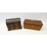 Victorian Gothic style walnut stationery box with metal strapwork mounts and part fitted interior