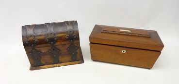 Victorian Gothic style walnut stationery box with metal strapwork mounts and part fitted interior