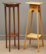 20th century inlaid mahogany plant stand with square tapering legs joined by an undertier (H92cm)