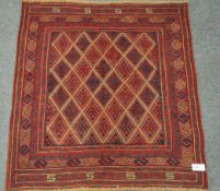 Gazak red and blue ground rug 120cm x 110cm Condition Report <a href='//www.