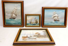 Clippers at Sea, pair 20th century oils on canvas signed by Baill, Sea Battle,