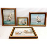 Clippers at Sea, pair 20th century oils on canvas signed by Baill, Sea Battle,