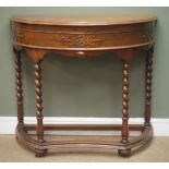 Early 20th century mahogany demi-lune canteen table on barley twist supports with moulded