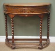 Early 20th century mahogany demi-lune canteen table on barley twist supports with moulded