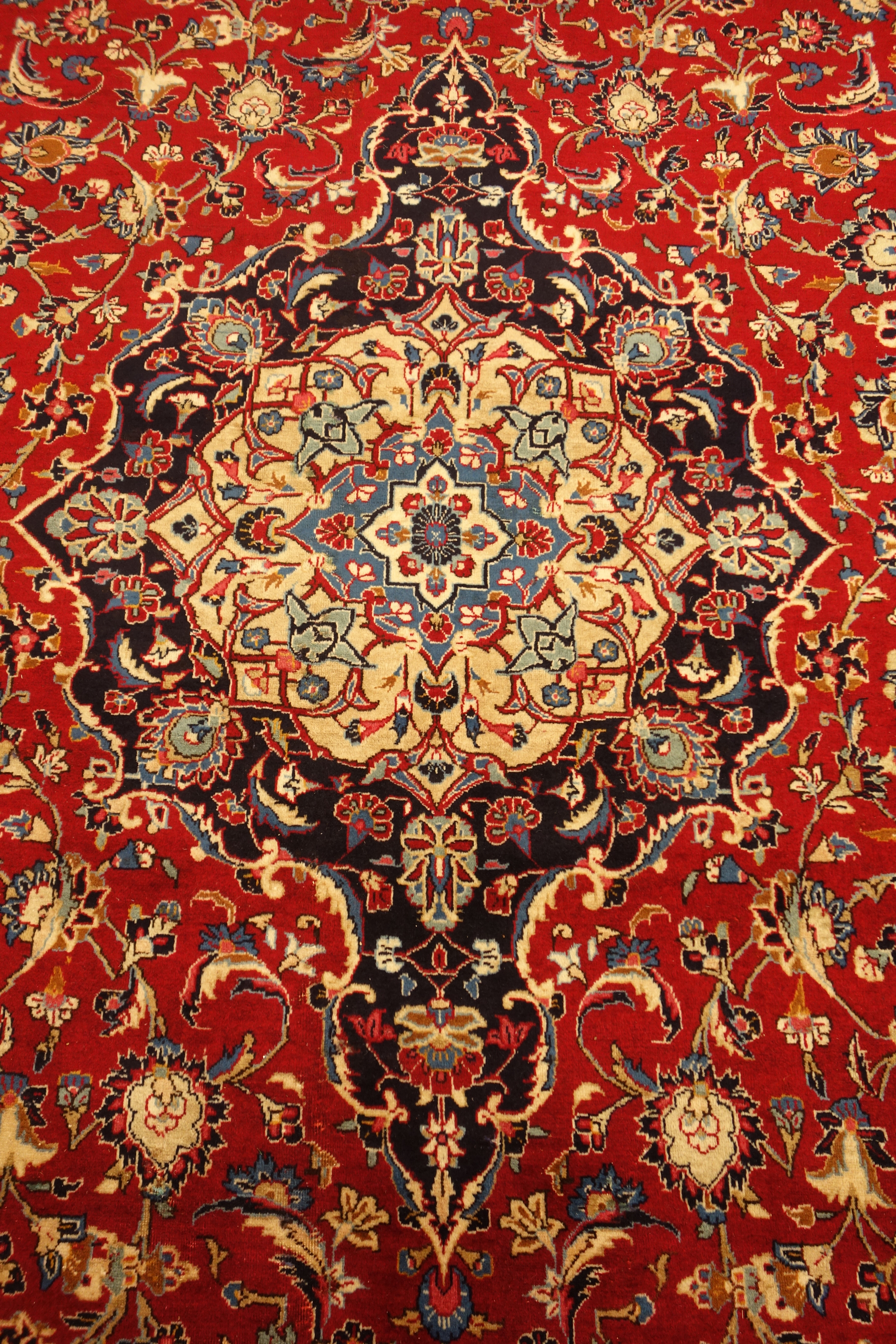 Persian Meshed red ground rug carpet, pointed medallion with rosette, - Image 2 of 4