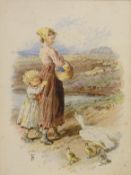 Returning from Shopping, colour print after Myles Birket Foster (British 1825-1899) 12.5cm x 9.