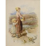Returning from Shopping, colour print after Myles Birket Foster (British 1825-1899) 12.5cm x 9.