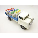 Tri-ang tinplate model of a Milk Float, white & blue with twenty bottles,
