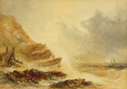 Views of Scarborough Castle Headland, pair of watercolour attributed Henry Barlow Carter