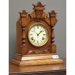 19th century oak architectural cased 'Ansonia Tivoli' mantel clock, 8-day movement with enamel dial,