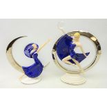 Two Franklin Mint Art Deco style porcelain figures - 'Eclipse in Platinum' and 'Moonlight in