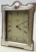 Silver fronted mantel clock with quartz movement by R. Carr, Sheffield, 1992, H19.5cm x W14.