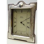 Silver fronted mantel clock with quartz movement by R. Carr, Sheffield, 1992, H19.5cm x W14.