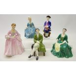 Five Royal Doulton figures in the Williamsburg series comprising ' A Lady from ...