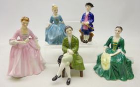 Five Royal Doulton figures in the Williamsburg series comprising ' A Lady from ...