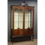 Large Edwardian mahogany display cabinet, projecting cornice,