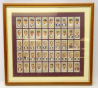 Framed John Player & Sons cigarette cards including Don Bradman,