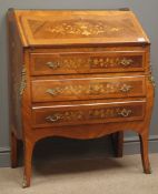 Reproduction kingwood and walnut inlaid French style bureau,