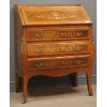 Reproduction kingwood and walnut inlaid French style bureau,