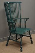 20th century double bow Windsor armchair, dark green finish,