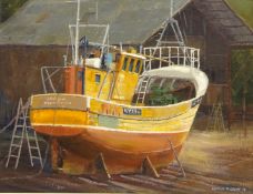 'Repairs- Whitby Shipyard, oil on board signed and dated '74 by Neville R Grey