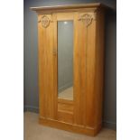 Edwardian satin walnut single door wardrobe, projecting cornice,